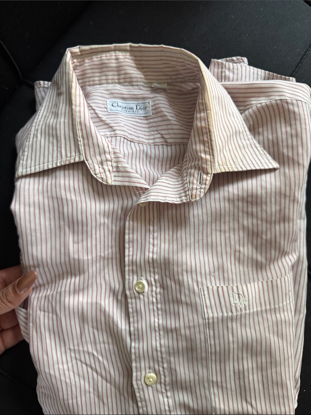 Vintage Christian Dior Chemises Pink & White Striped Dress Shirt | 16½ 32/33